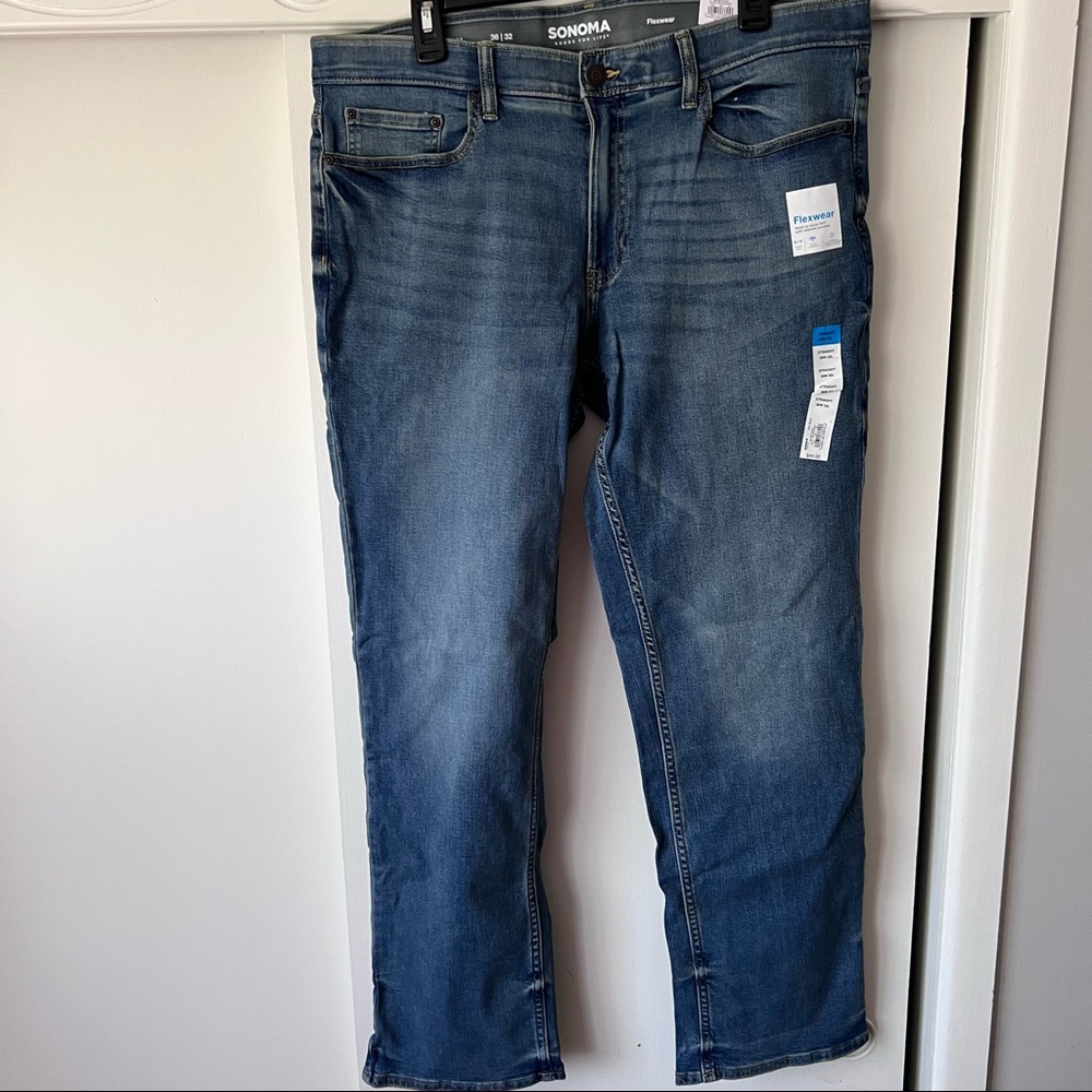 Sonoma, flexwear, straight leg, denim jeans, stretch waist, 36W 32L